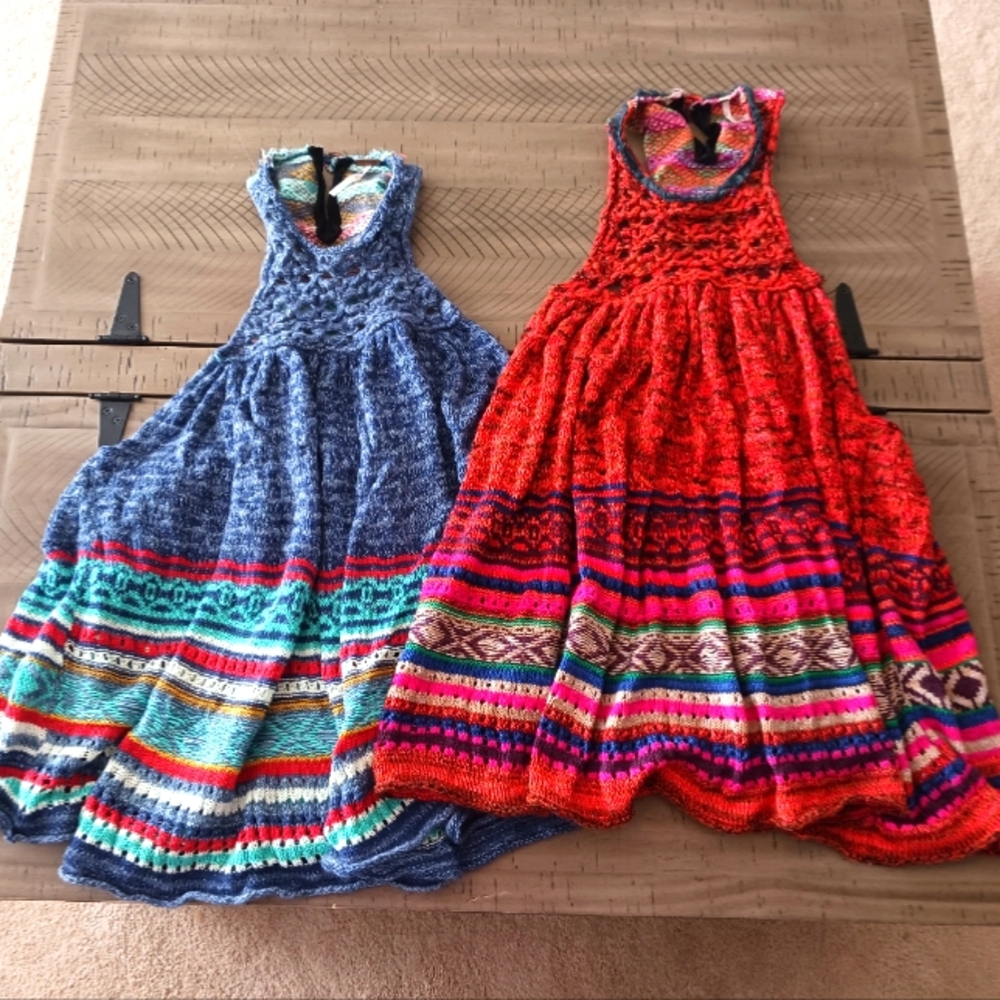 Free People Tops lot of 2 bundle Boho Colorful Tank Top Crochet Shirt